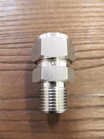 Swagelok Fitting, 1/8 to 1/8 NPT Male Connector, Stainless Steel
